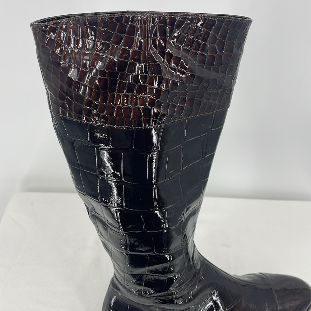 Alex Marie WOMENS SIZE 9 Black BOOT BROWN TOE SHINY FAUX CROCODILE, PATTEN - Picture 9 of 10